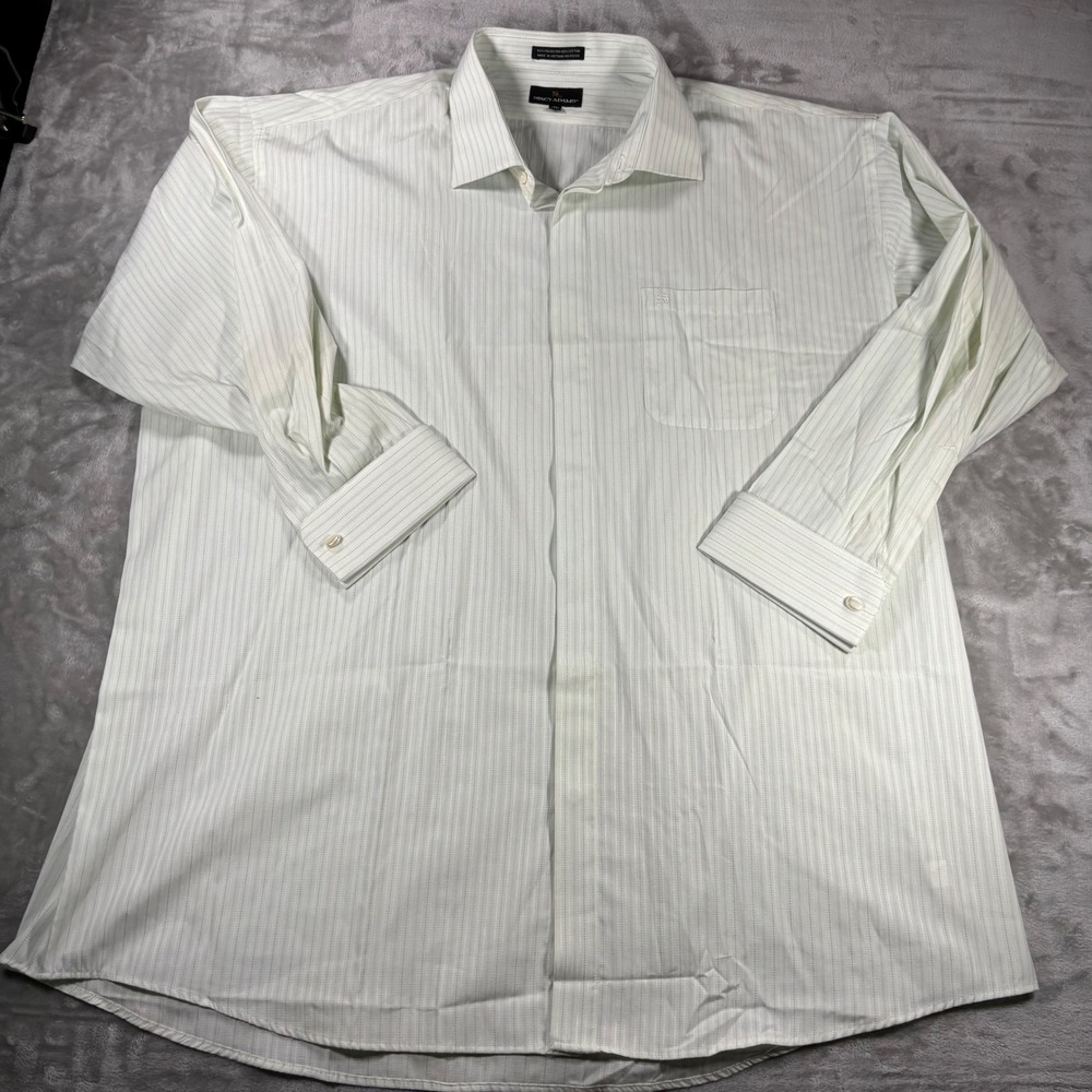 Stacy Adams Mens‎ Pinstripe Dress Shirt Green Blue French Cuff 20 34-35 XL 2XL